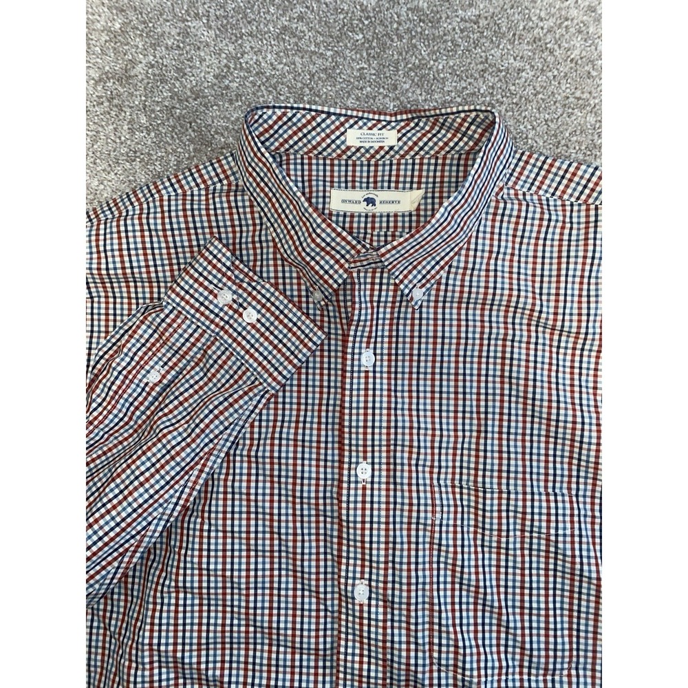 Onward Reserve Check Plaid Red/White Shirt Cotton Classic Fit Mens 2XLT Preppy